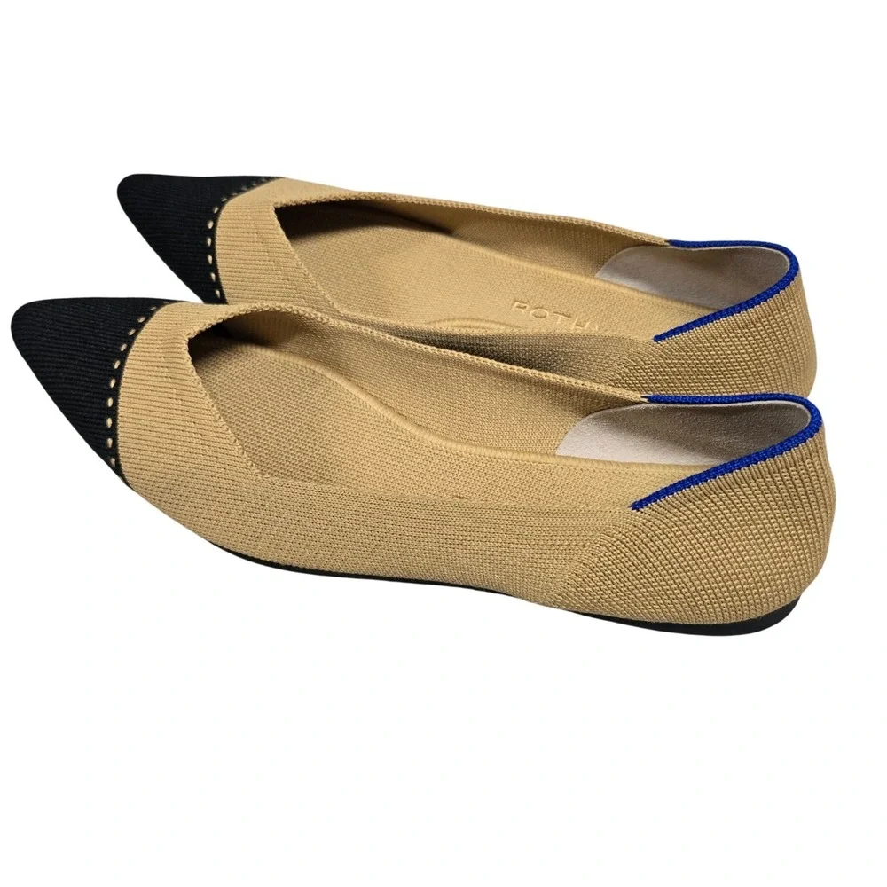 Rothys The Point Flats Camel Black Cap Toe Pointed Toe Shoes Womens Size 8